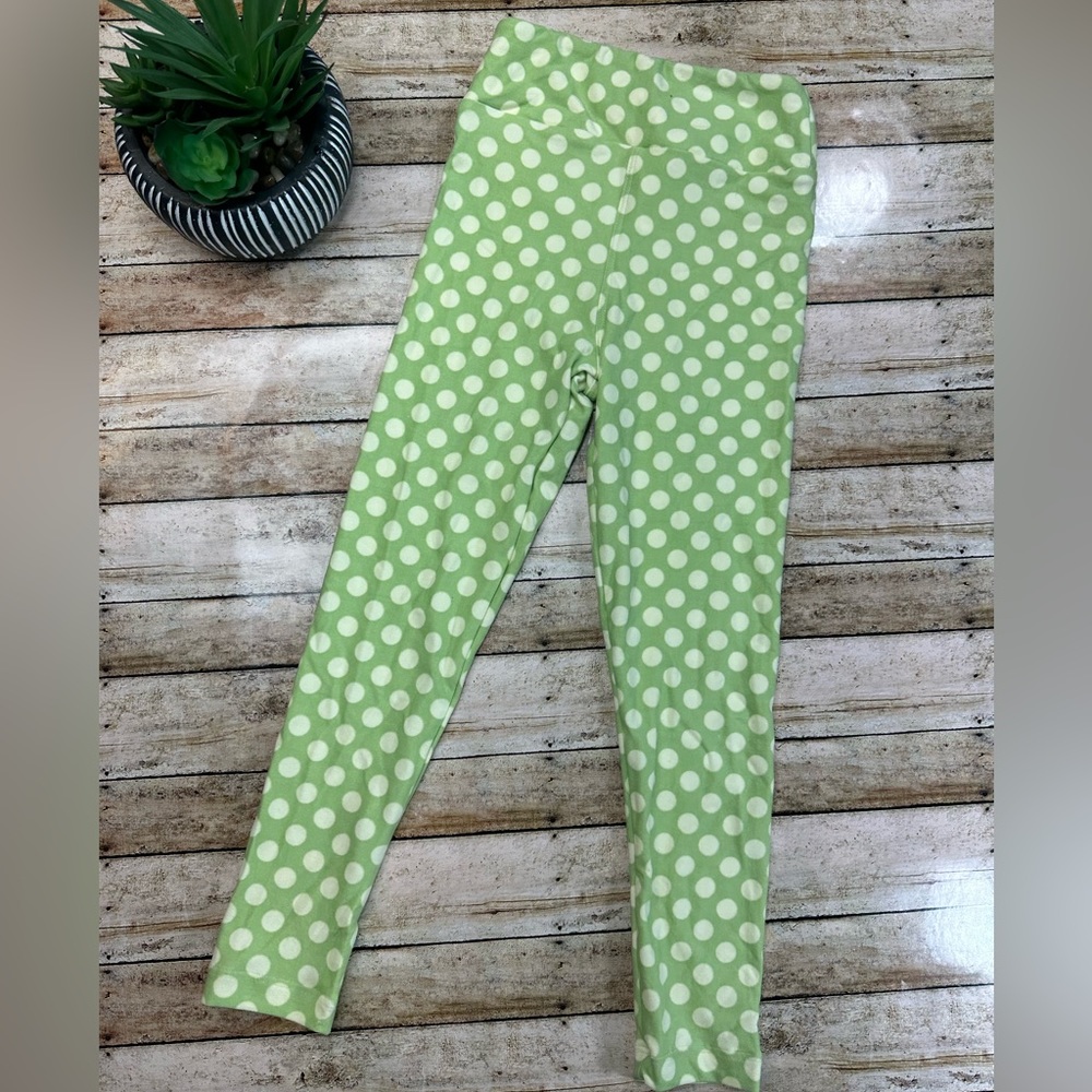 Cream Polkadot  Green Kids Leggings (S/M LuLaRoe LLR 2-8) off white